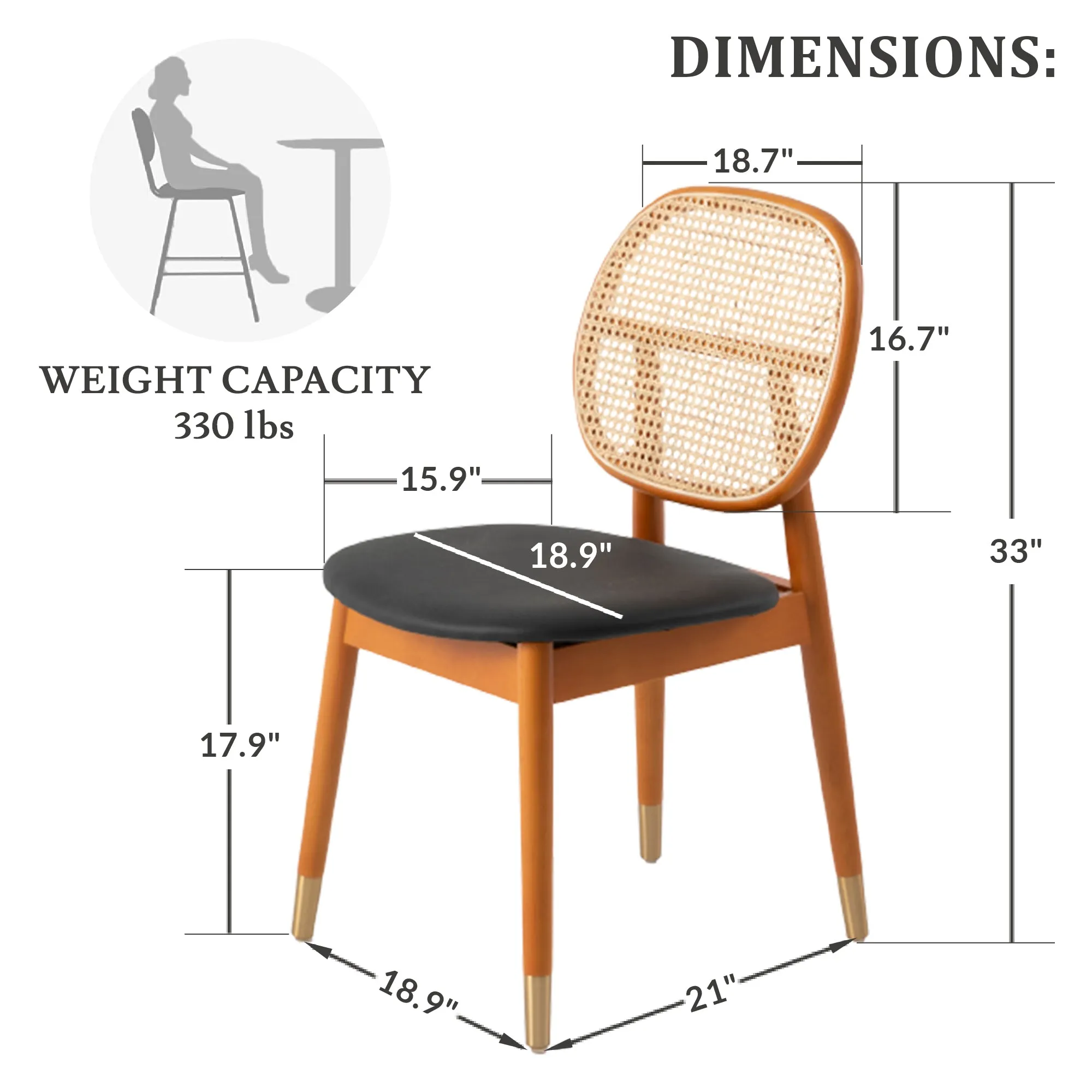 Holbeck Modern Dining Chair with Upholstered Leather Seat and Beech Wood Legs Set of 4