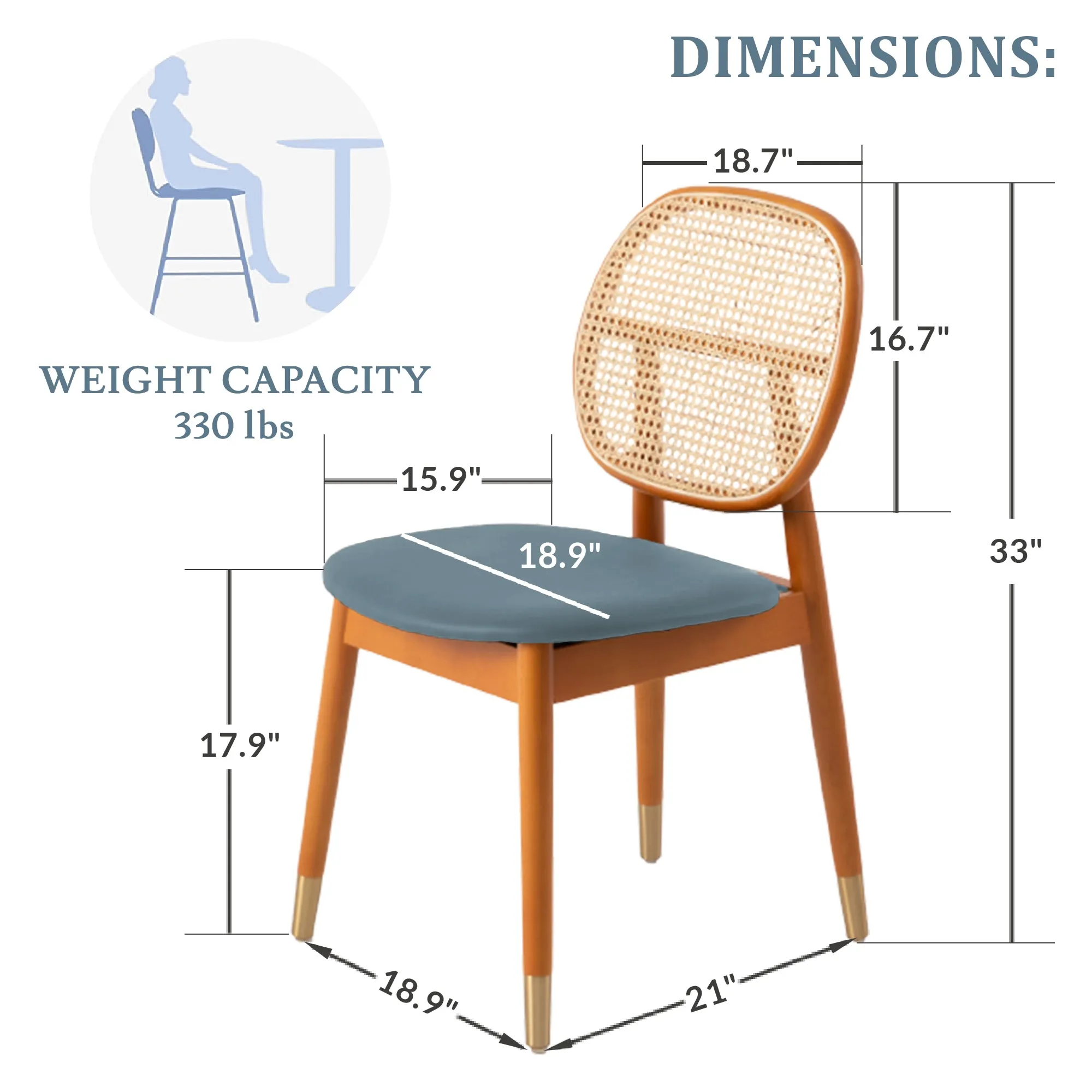 Holbeck Modern Dining Chair with Upholstered Leather Seat and Beech Wood Legs Set of 4