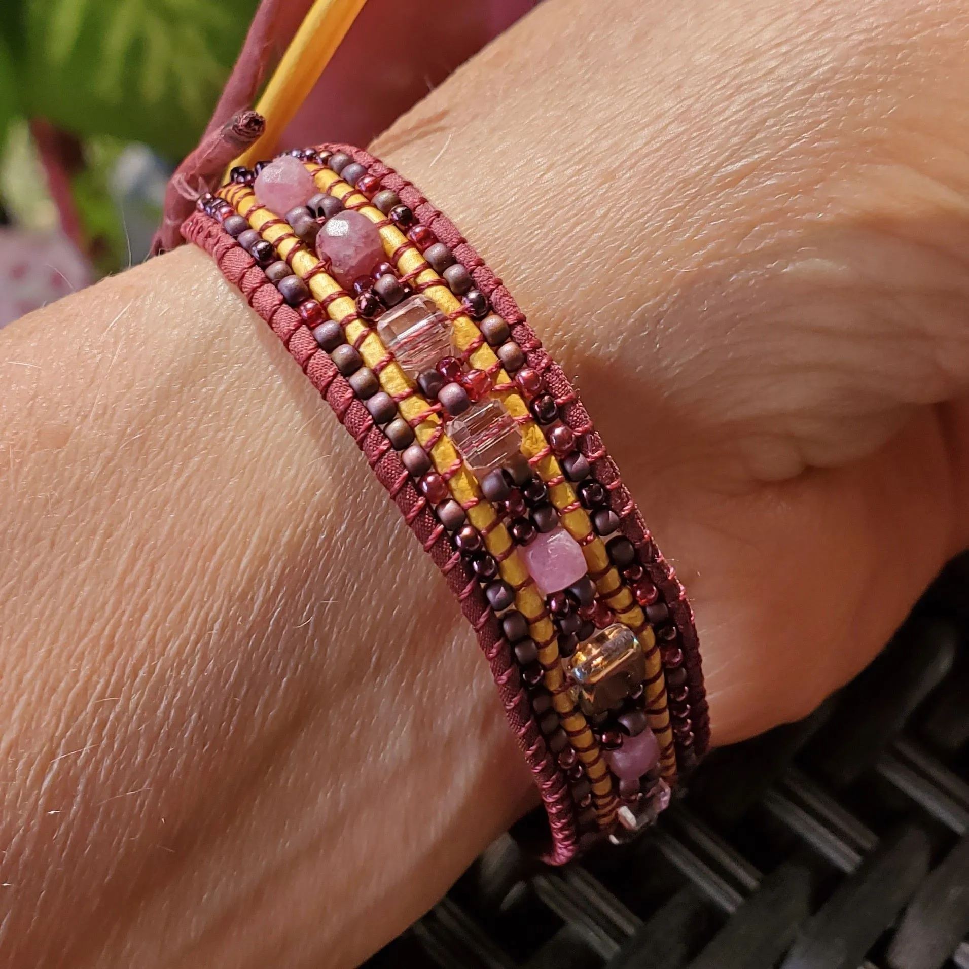 Intricate Silk and Leather Bead Woven Crystal Glam Gemstone Bracelets