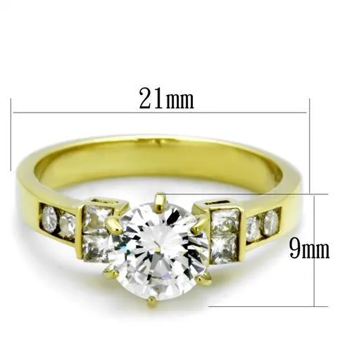 IP Gold(Ion Plating) Stainless Steel Ring with AAA Grade CZ in Clear for Women Style TK1898