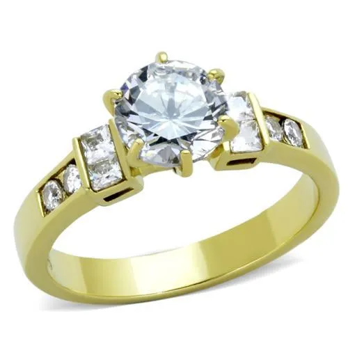 IP Gold(Ion Plating) Stainless Steel Ring with AAA Grade CZ in Clear for Women Style TK1898