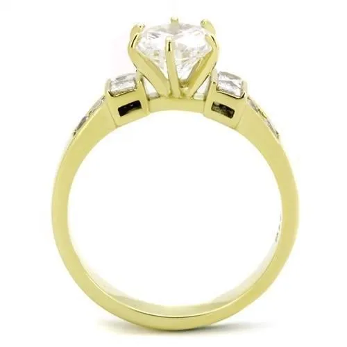 IP Gold(Ion Plating) Stainless Steel Ring with AAA Grade CZ in Clear for Women Style TK1898