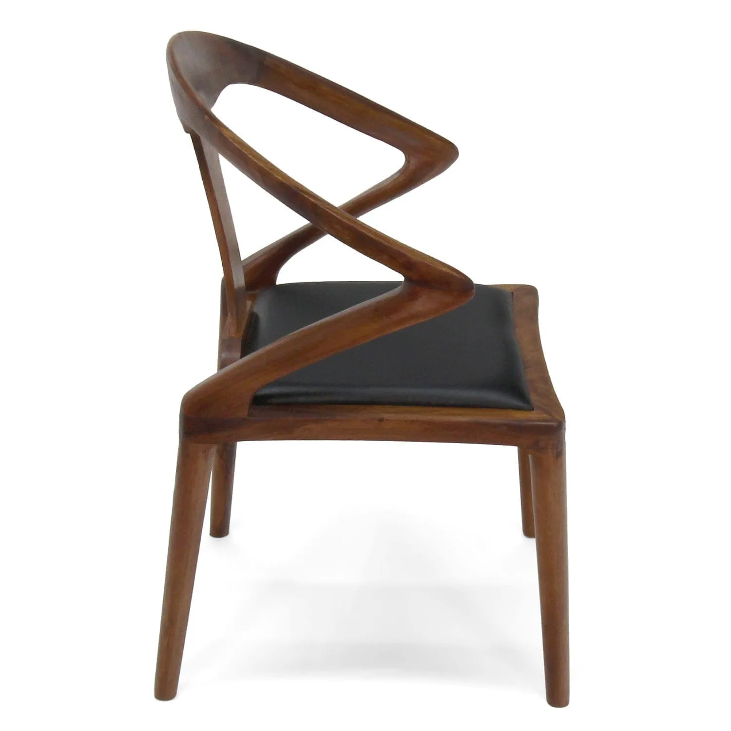 Isosceles Dining Guest Chair - Solid Walnut - Black Leather Seat - MCM