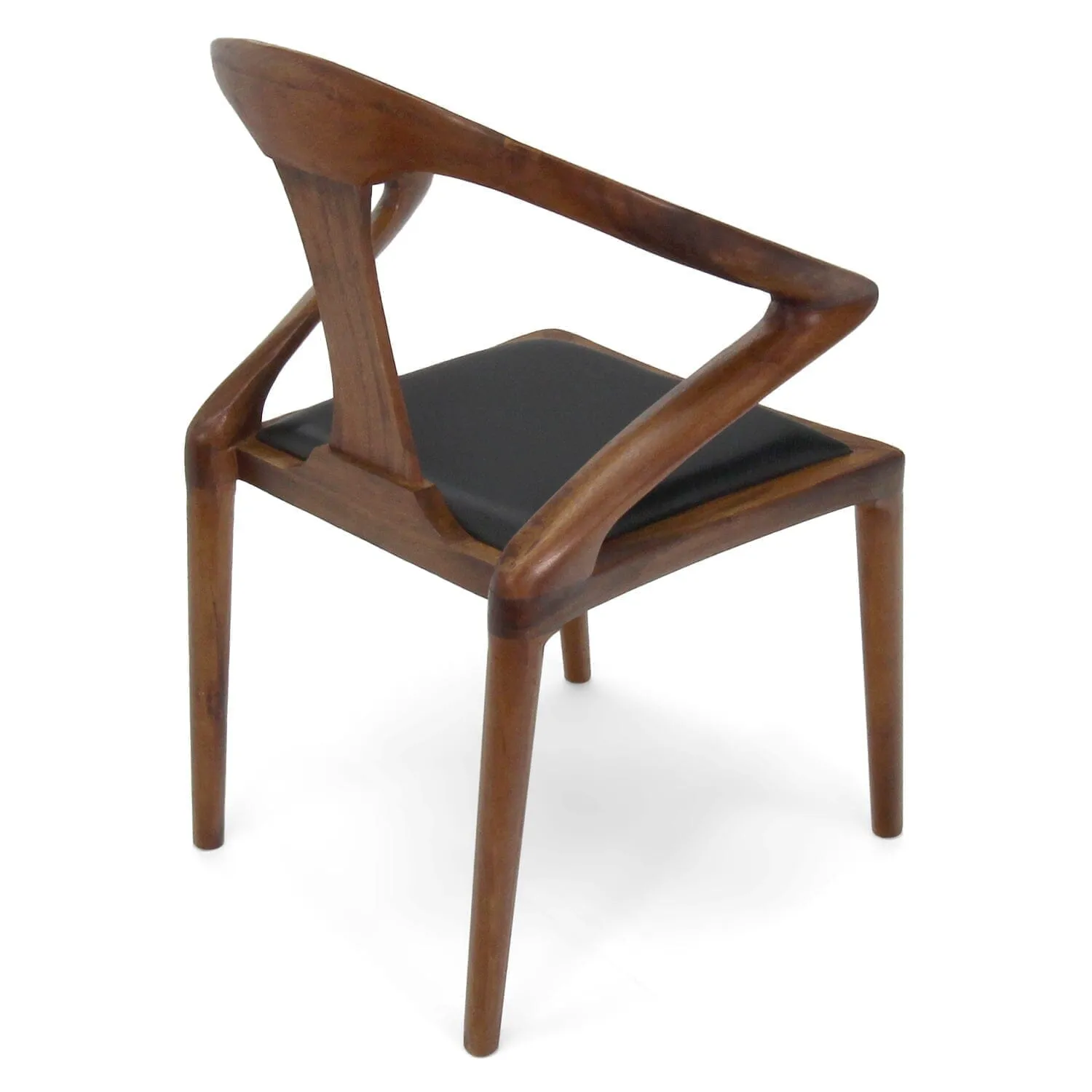 Isosceles Dining Guest Chair - Solid Walnut - Black Leather Seat - MCM