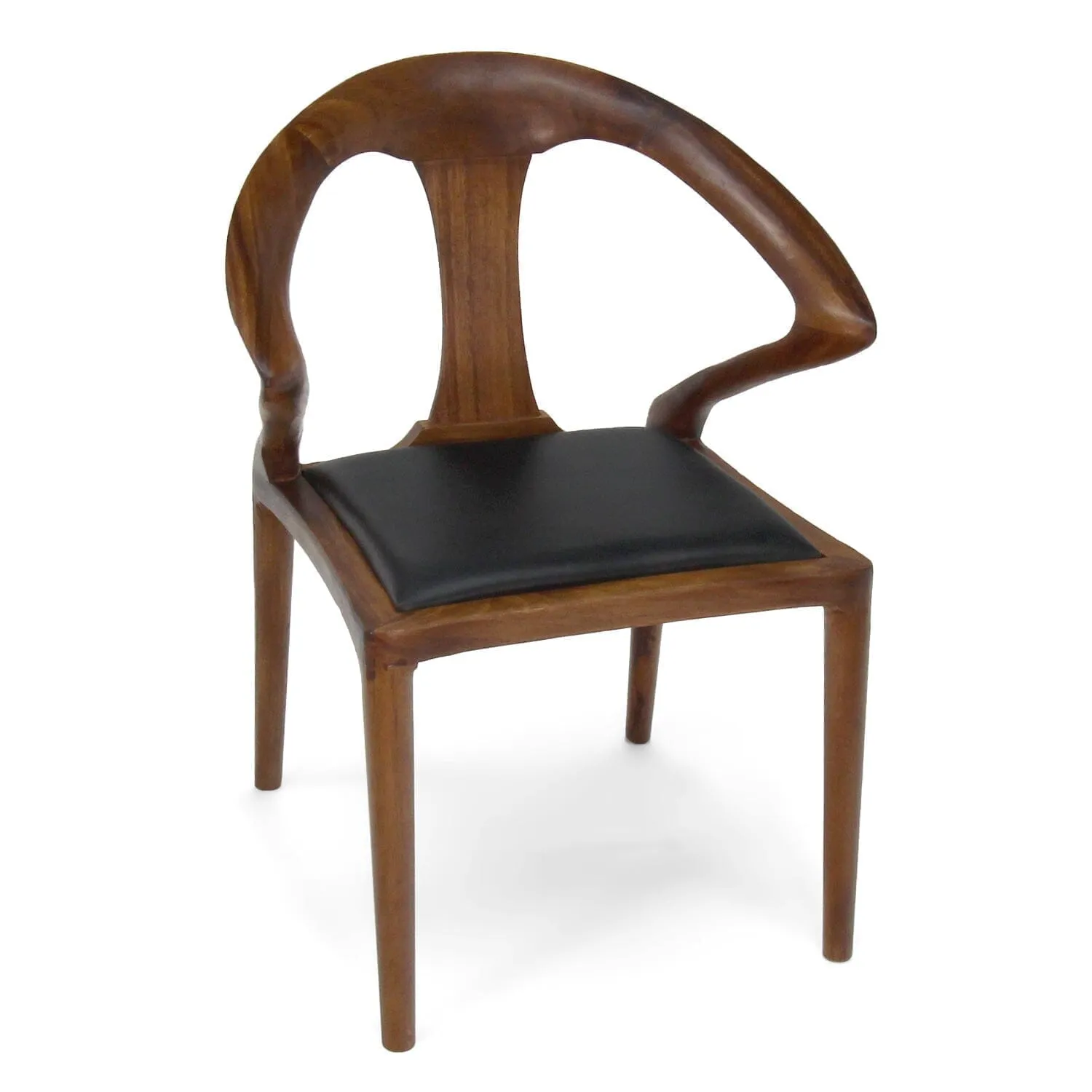 Isosceles Dining Guest Chair - Solid Walnut - Black Leather Seat - MCM