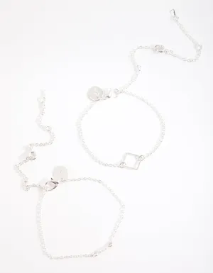 Kids Silver Love Triangle Bracelet Anklet Pack