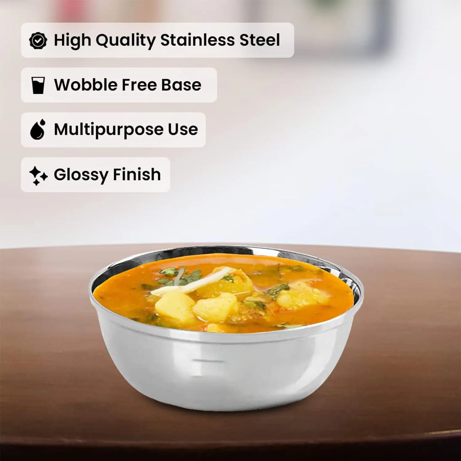 Kuber Industries Stainless Steel Bowl Kitchen Set | Durable & Wobble Free Base | Rust Proof, Easy to Clean & Store | Essential Indian Dinnerware & Crockery | Steel Bowl Set of 6 (Pack of 2)