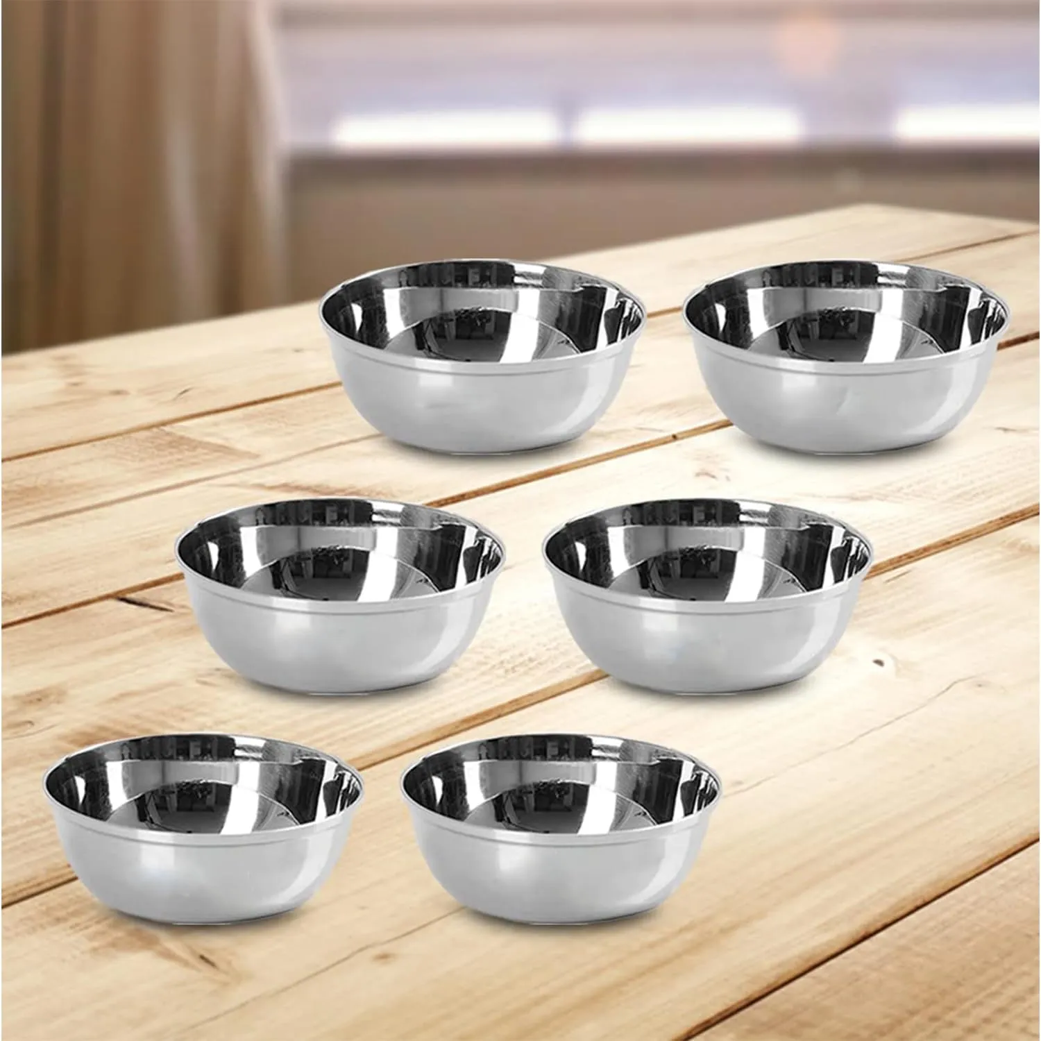 Kuber Industries Stainless Steel Bowl Kitchen Set | Durable & Wobble Free Base | Rust Proof, Easy to Clean & Store | Essential Indian Dinnerware & Crockery | Steel Bowl Set of 6 (Pack of 2)