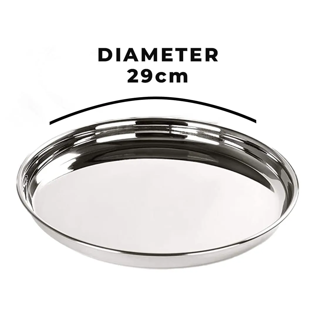 Kuber Industries Stainless Steel Dinner Plates Set of 6 | 29 cm Dia I Heavy Gauge & Deep Base | Mirror Finish | Multi-Purpose Steel Thali Set of 6 | Durable and Elegant Dinnerware Set