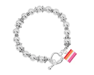 Lesbian Sunset Flag Silver Beaded Bracelets