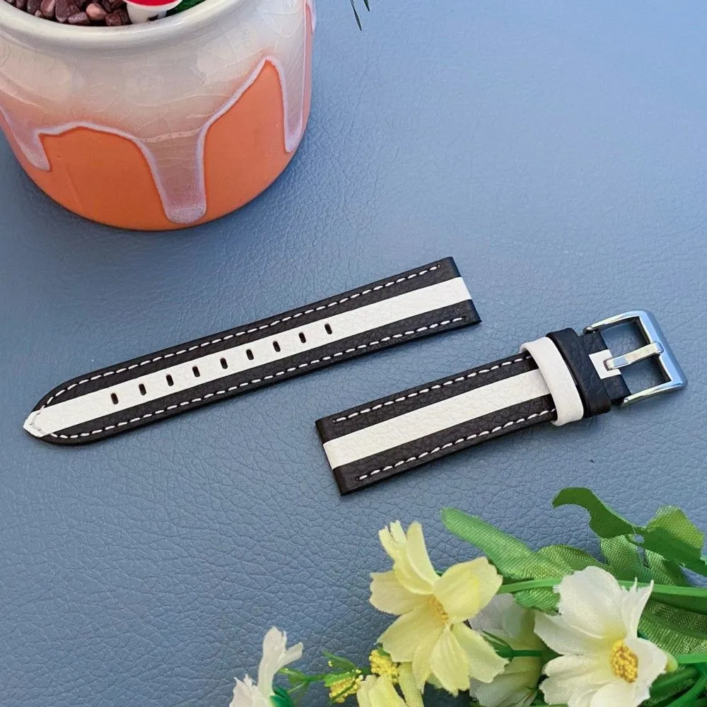 LG Watch Sport color splicing cowhide leather watch strap - Black / White