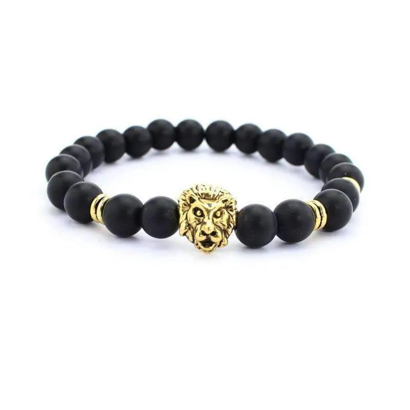 Matte Onyx Natural Stone Lion Bracelet