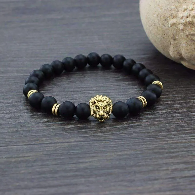 Matte Onyx Natural Stone Lion Bracelet