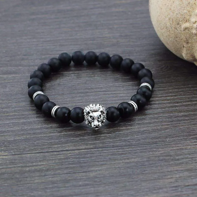 Matte Onyx Natural Stone Lion Bracelet