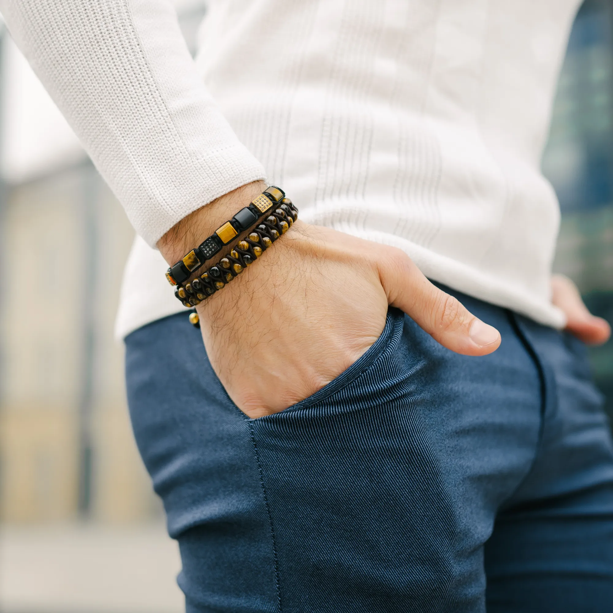 Men's TIGER EYE Double Bead Bracelet