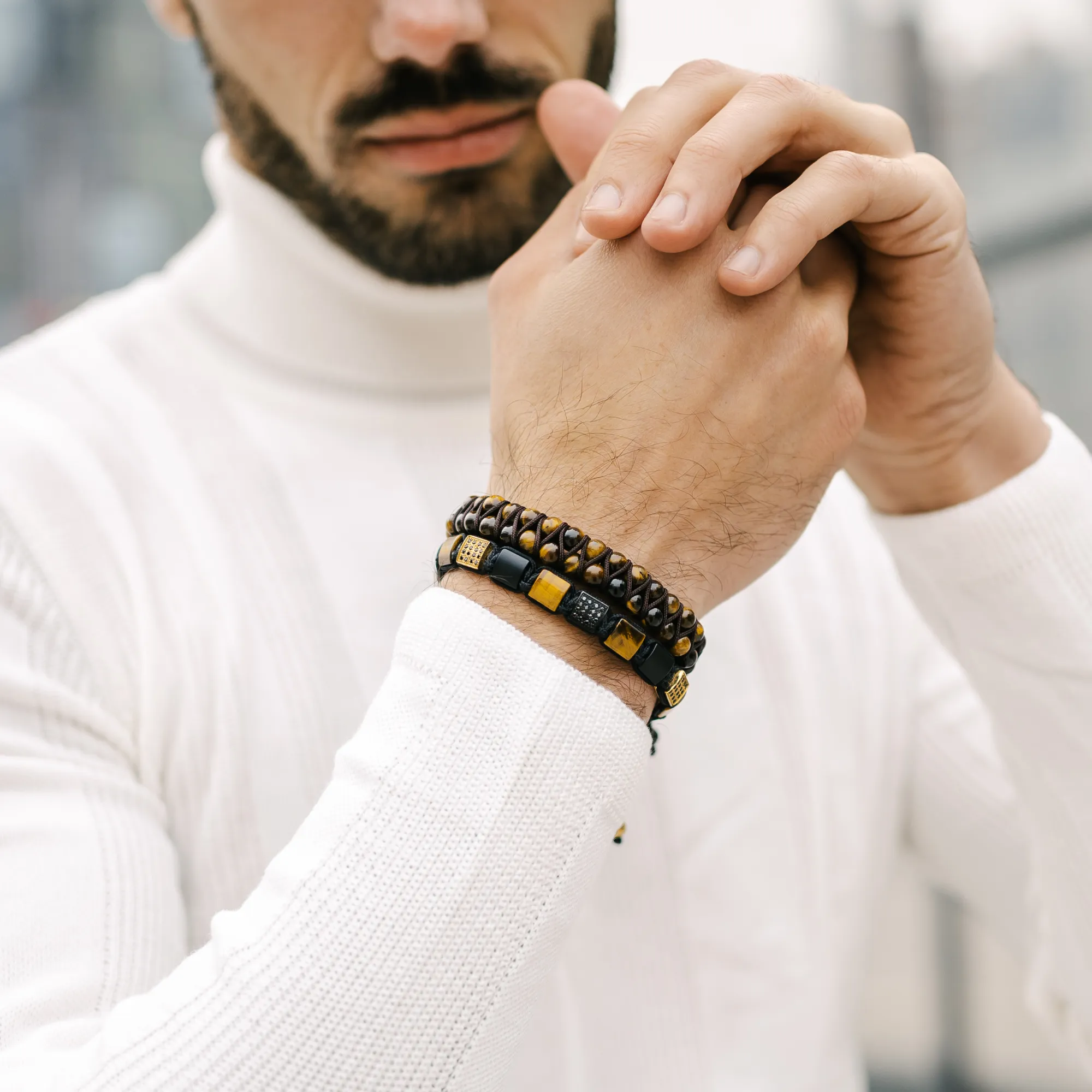 Men's TIGER EYE Double Bead Bracelet