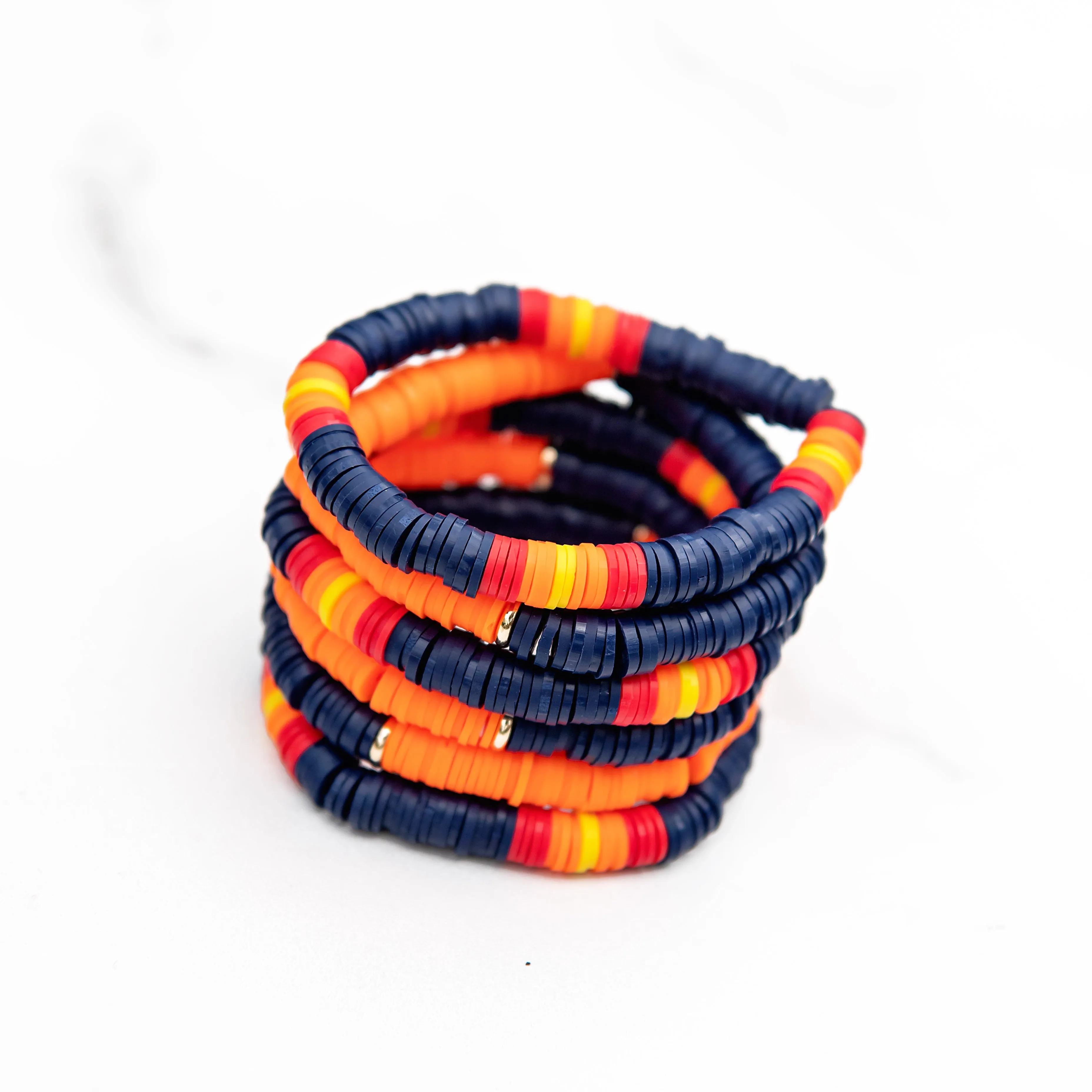 Navy & Orange Stripe Polymer Clay Bracelet