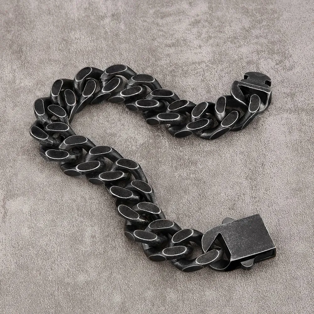 NEW | 14mm Curb Chain Bracelets with Hook Buckle Clasp in Black Gold KRKC&CO KEEP REAL KEEP CHAMPION