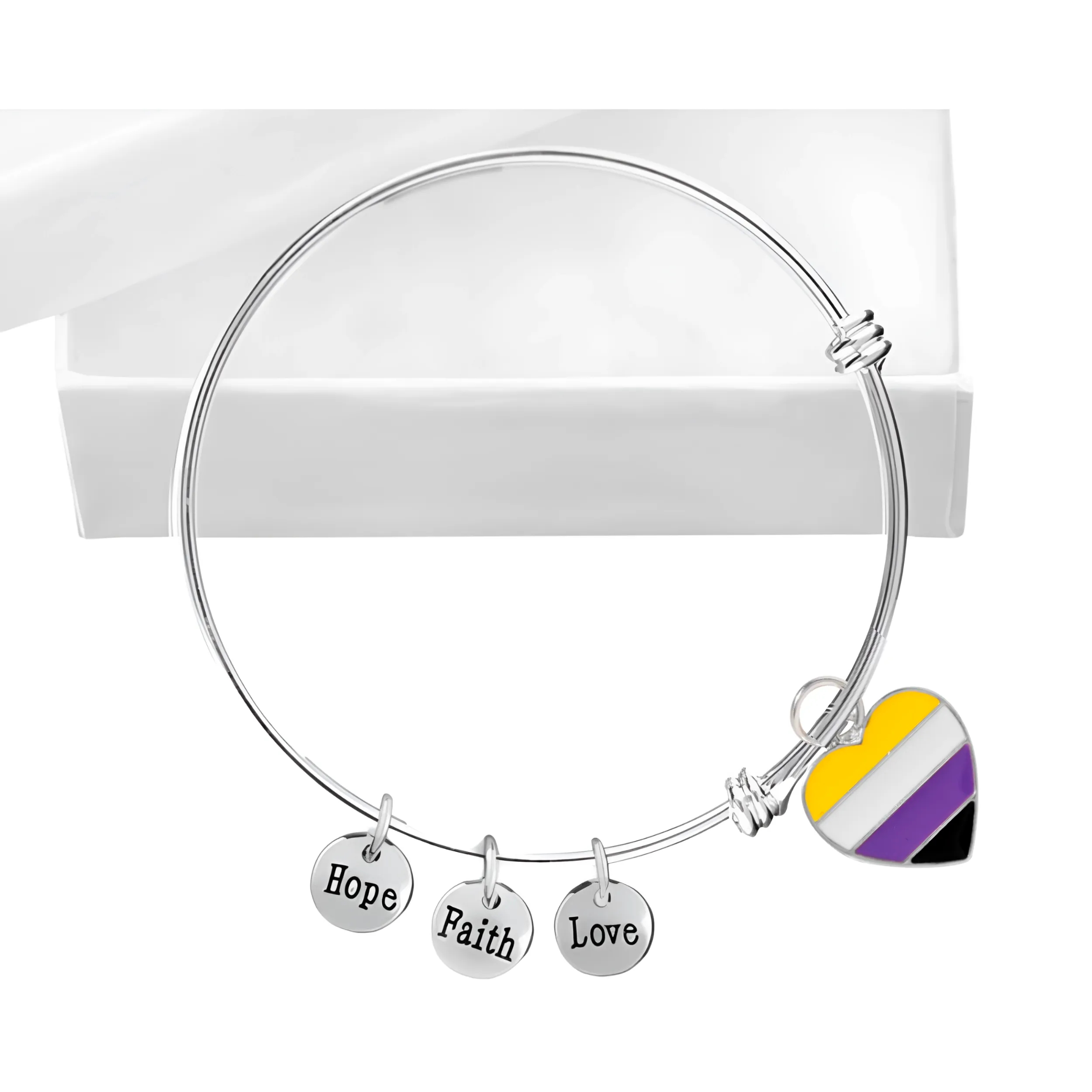 Non-Binary Flag Heart Retractable Charm Bracelets