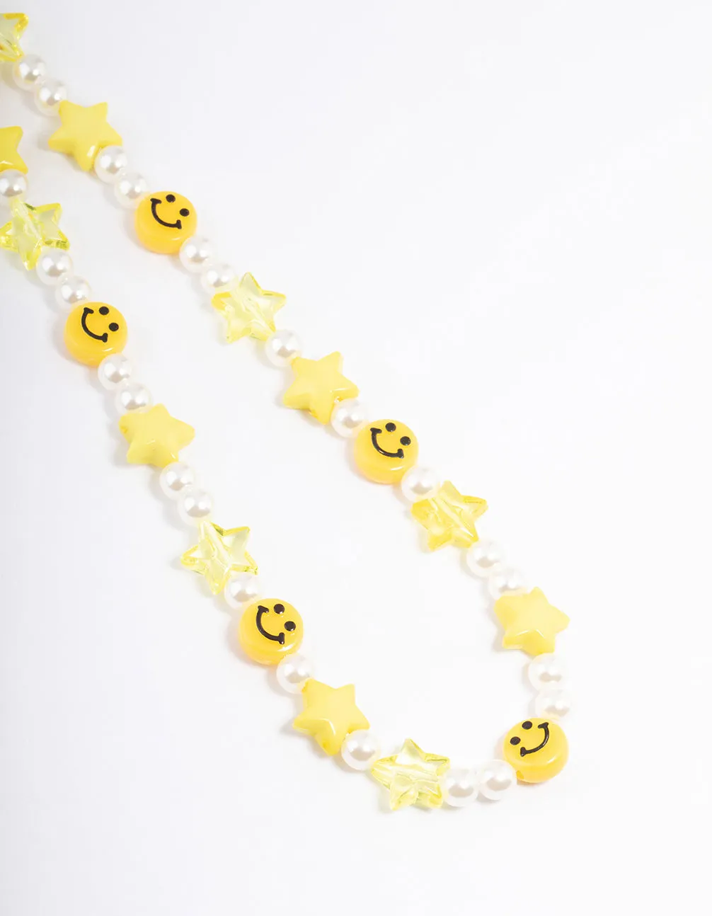 Pearl Smiley & Star Motif Phone Strap