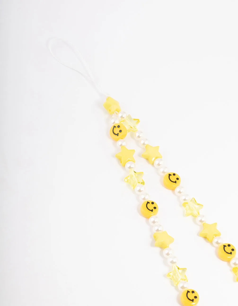 Pearl Smiley & Star Motif Phone Strap