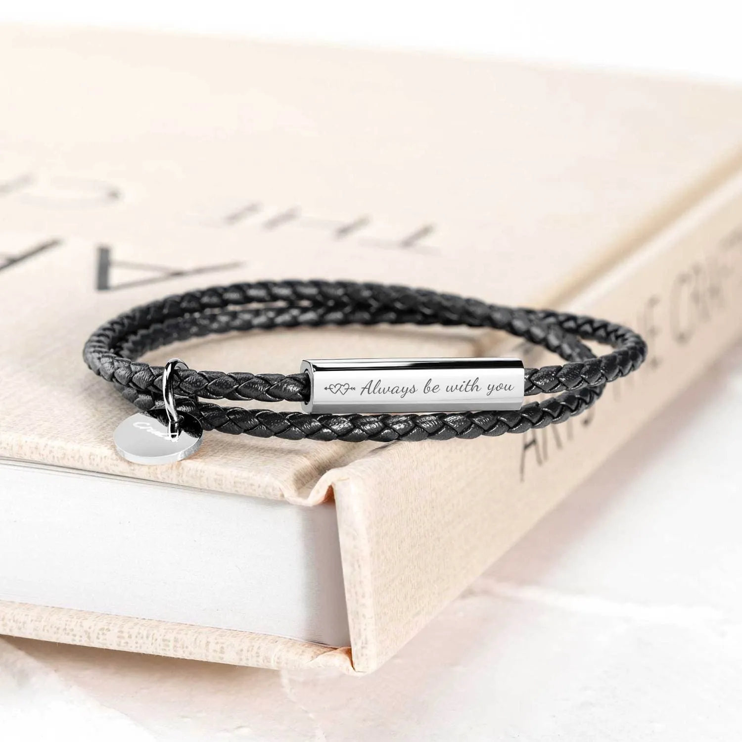 Personalized Ricordi Italian Authentic Leather Wrap Bracelet(Jet Black)