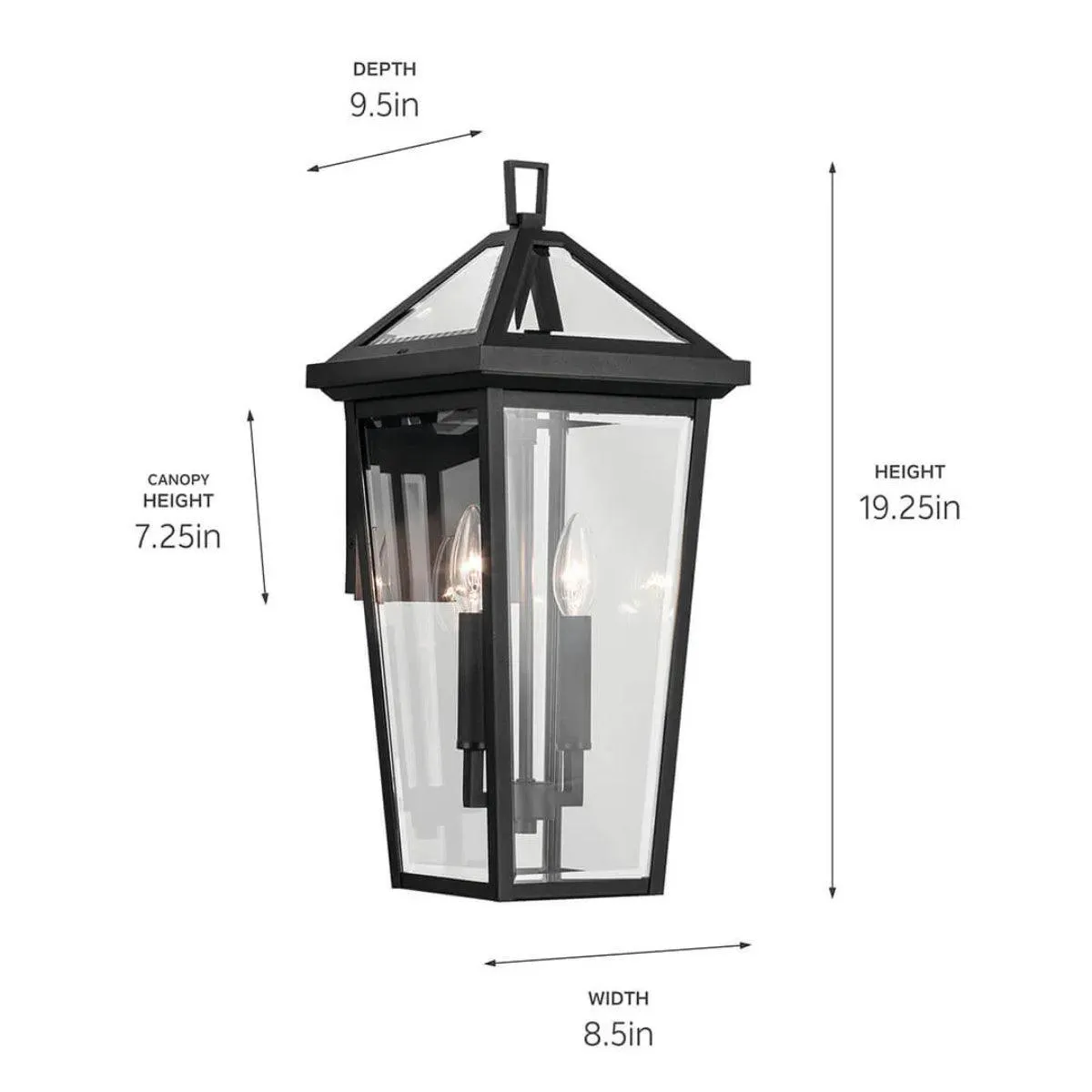 Regenge 20 In 2-Lights Outdoor Wall Light With Clear Beveled Glass, Black Finish