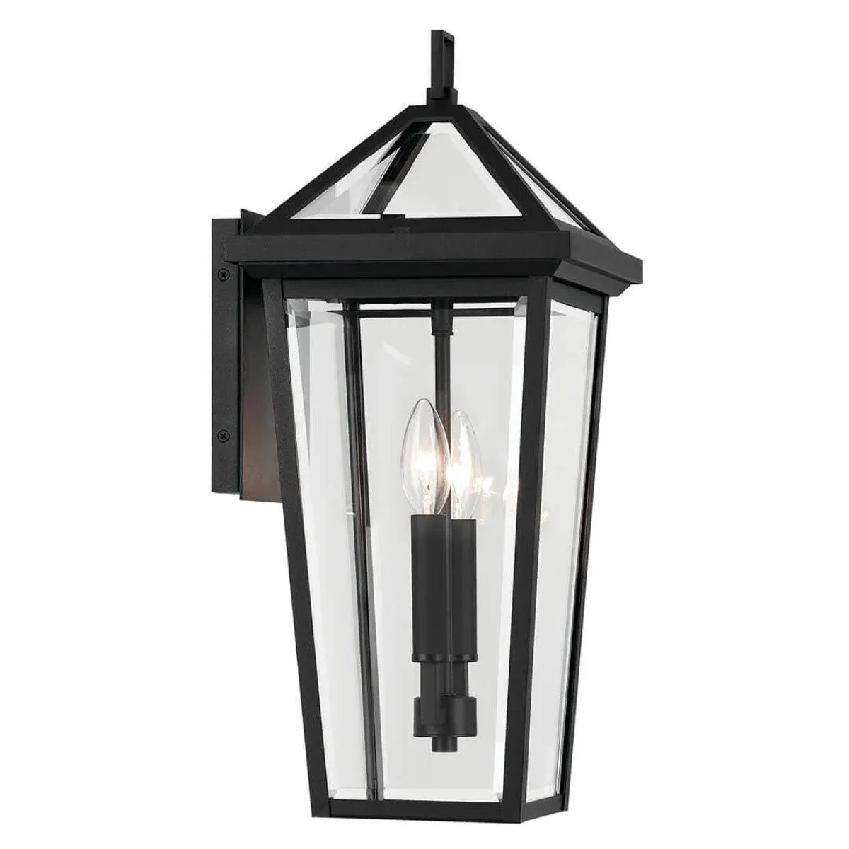 Regenge 20 In 2-Lights Outdoor Wall Light With Clear Beveled Glass, Black Finish