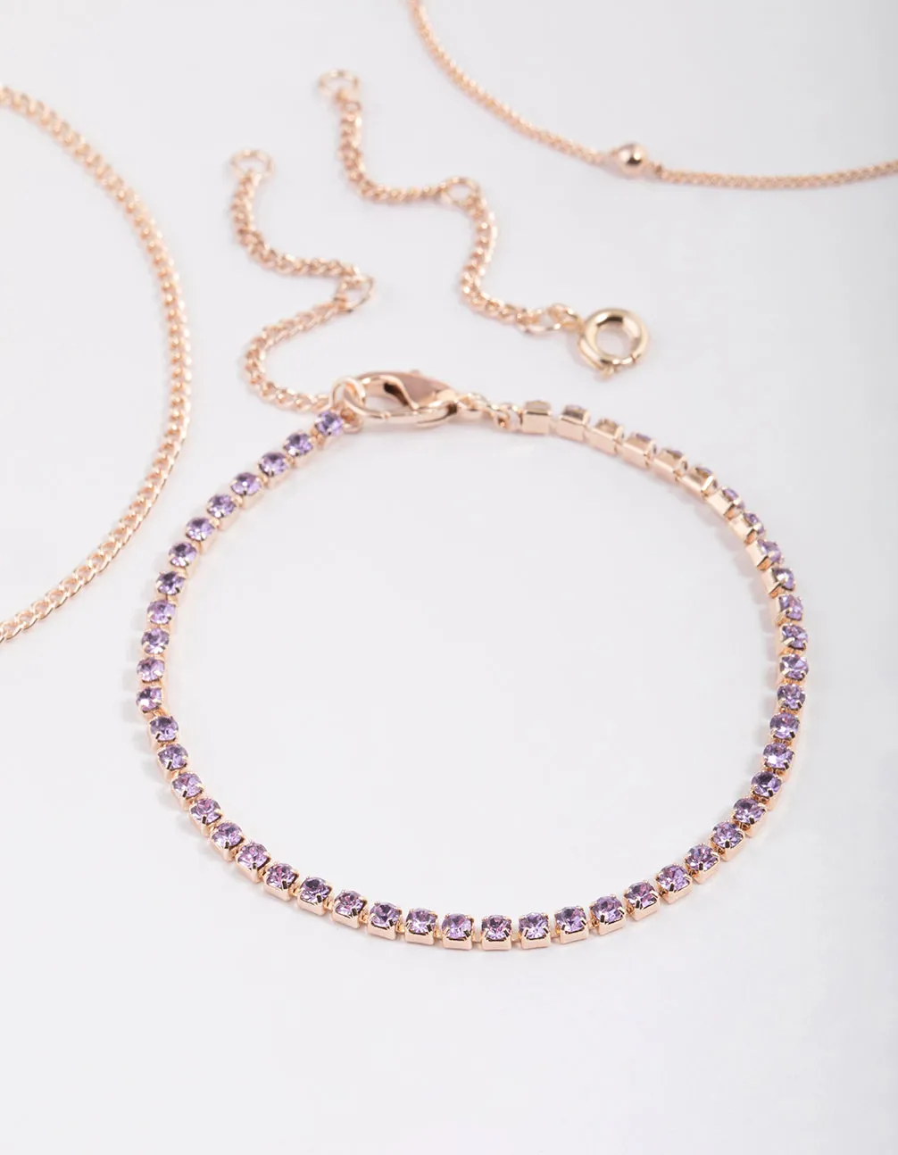 Rose Gold Diamante Twisted Bracelet & Anklet 4-Pack Set