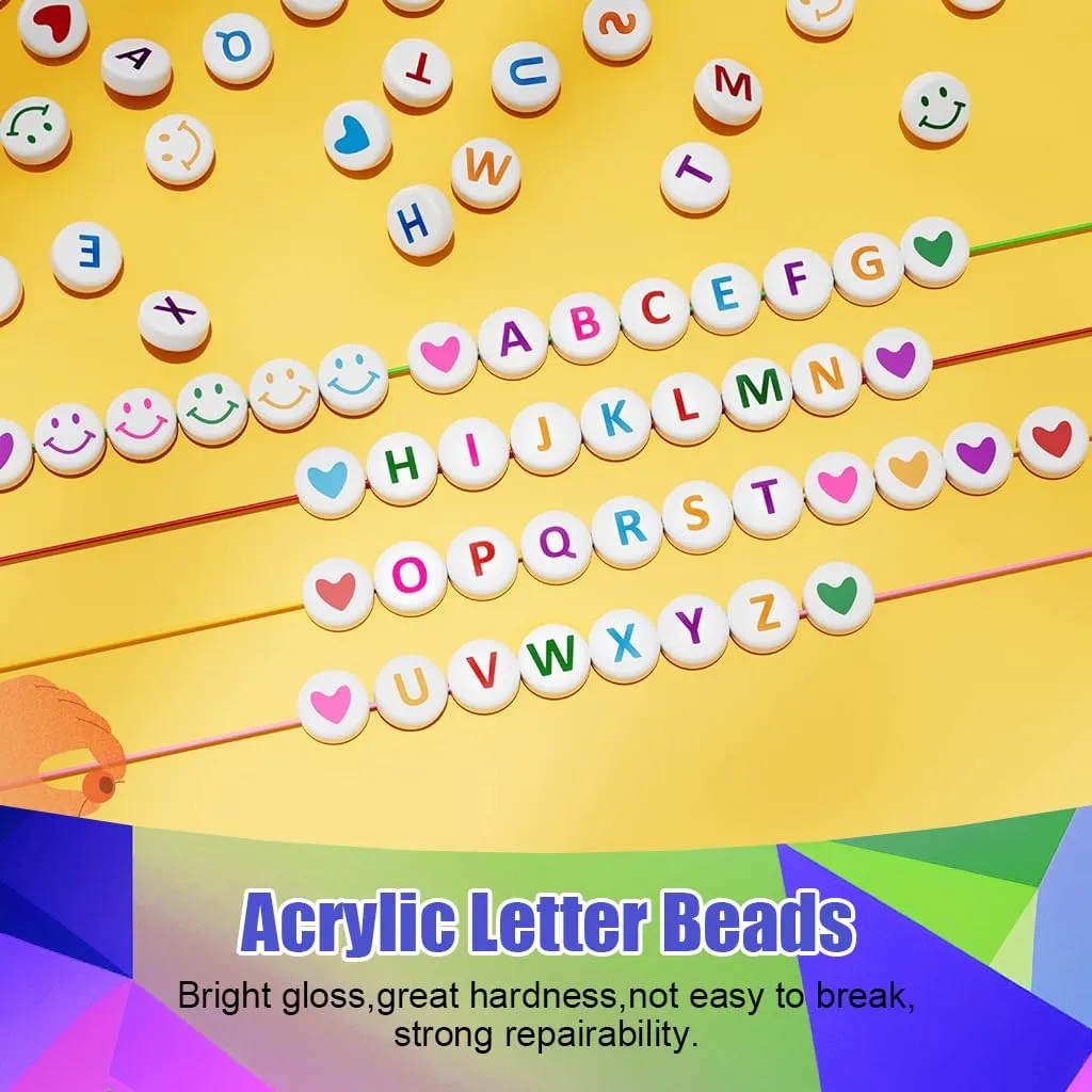 SANNIDHI 1400Pcs Alphabet Beads For Bracelets,28 Styles A-Z Letter Beads For Jewellery Making Kit,Colorful Acrylic Smiley Face Heart Bead For Friendship Bracelet Making Diy Craft,Multicolour