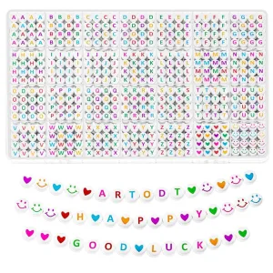 SANNIDHI 1400Pcs Alphabet Beads For Bracelets,28 Styles A-Z Letter Beads For Jewellery Making Kit,Colorful Acrylic Smiley Face Heart Bead For Friendship Bracelet Making Diy Craft,Multicolour