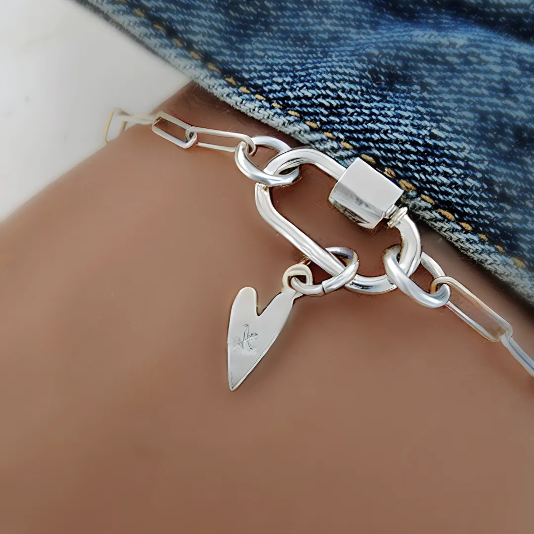 Silver Carabiner Paperclip Charm Bracelet