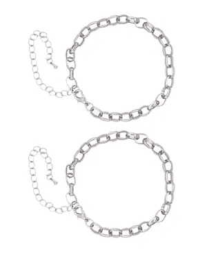 Silver Flat Link Chain Bracelets 2pc Set