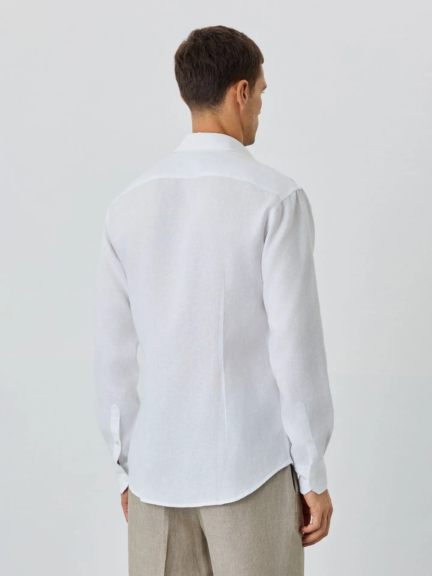 Slim Fit Shirt With Open Collar In Linen