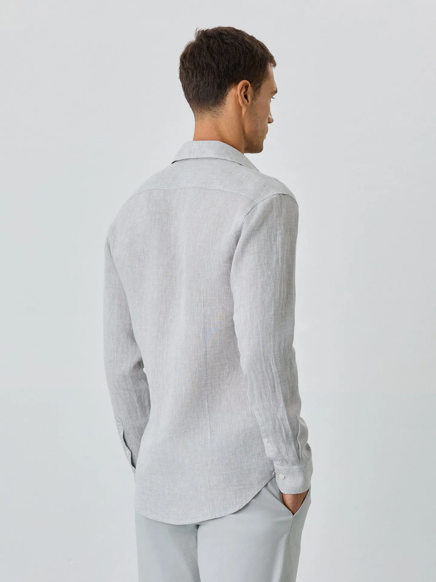 Slim Fit Shirt With Open Collar In Linen