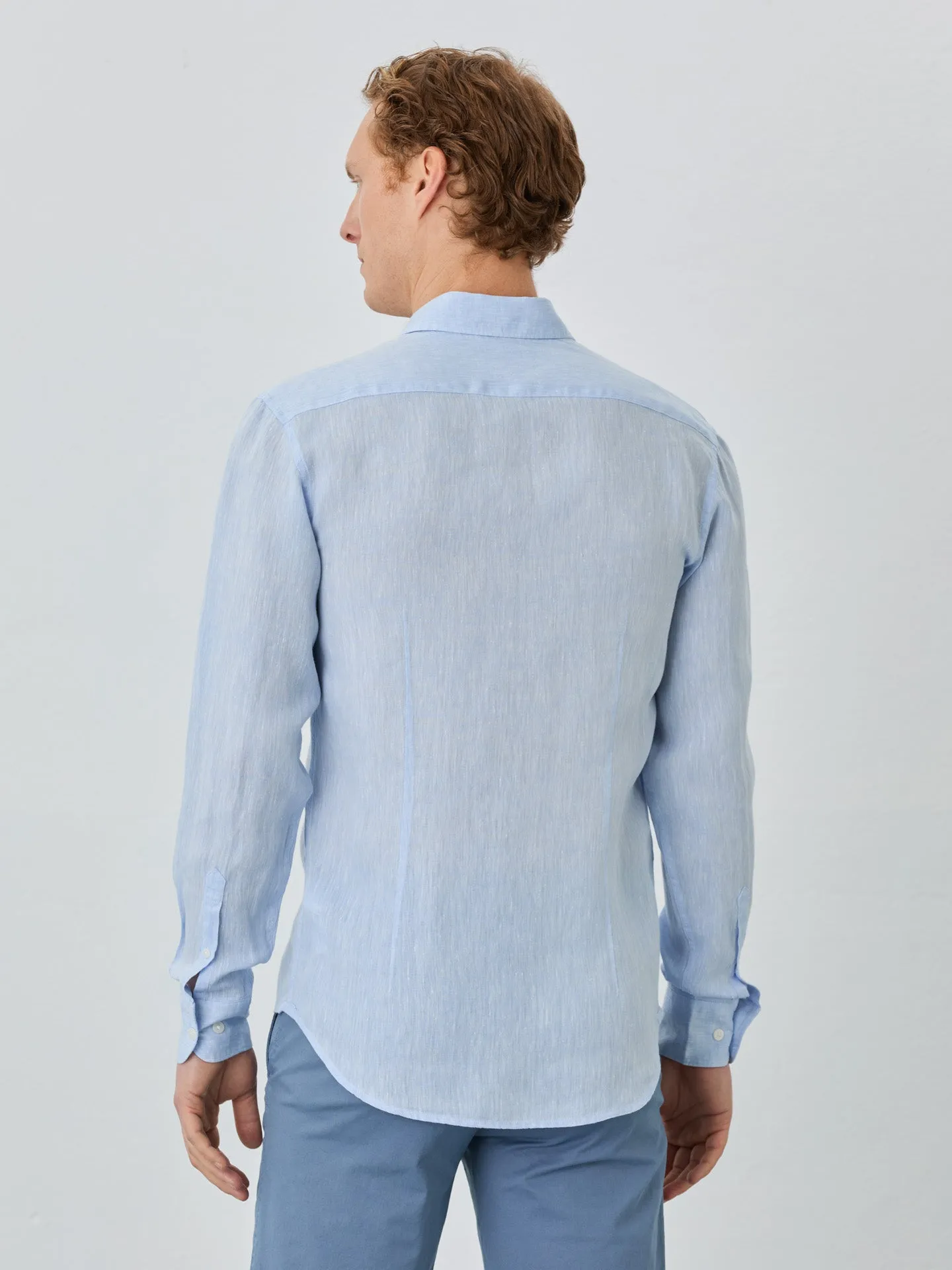 Slim Fit Shirt With Open Collar In Linen