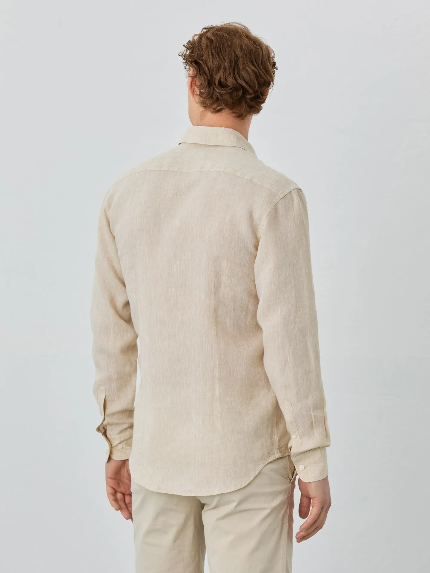 Slim Fit Shirt With Open Collar In Linen