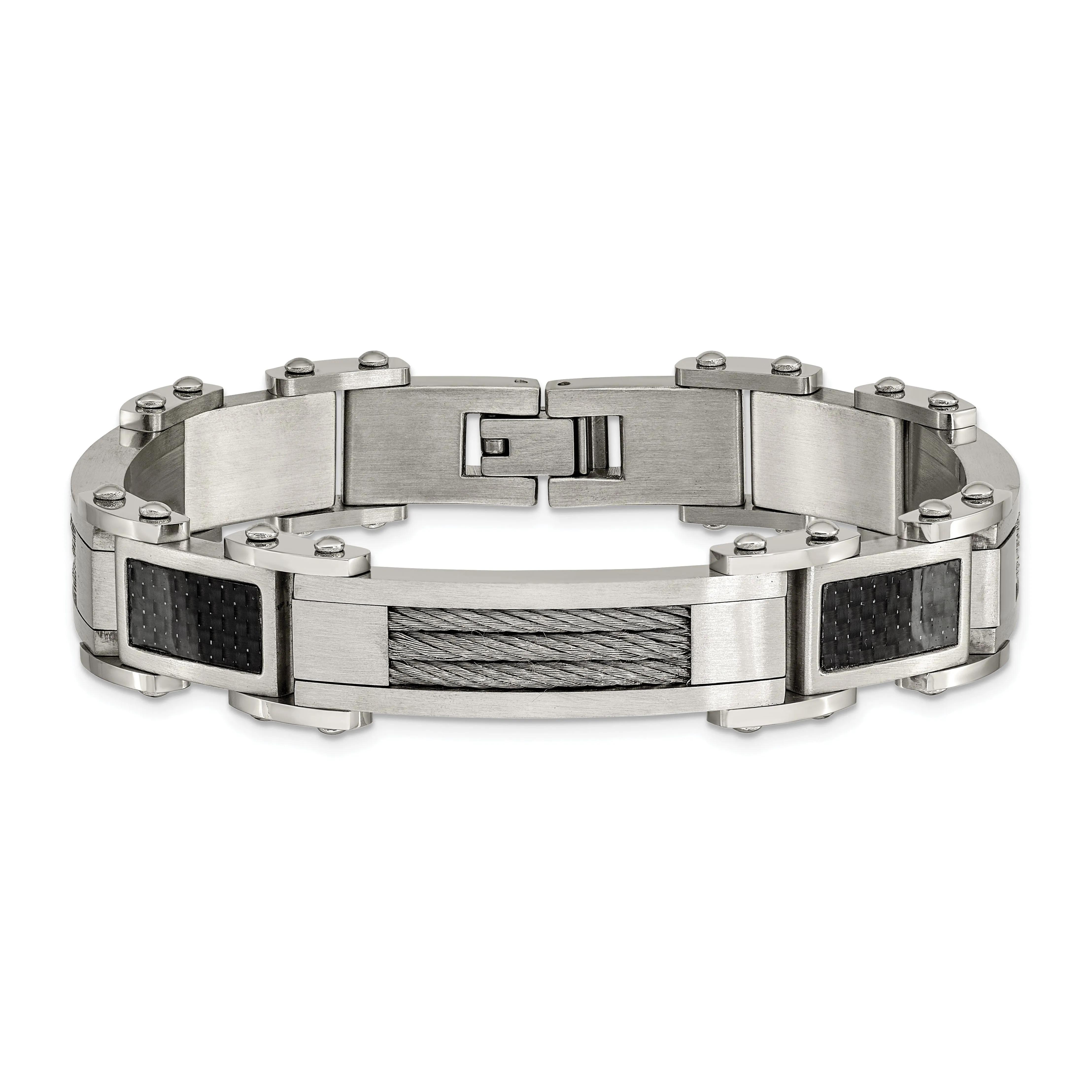 Stainless Steel Carbon Fiber Fold Over Bracelet