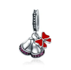 Sterling Silver Red & Pink CZ Holiday Bells Bracelet Charm