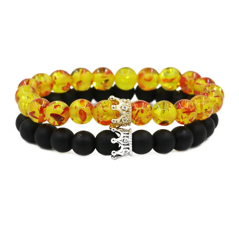 Stretch Beaded Amber Matte Black Stone Bracelet