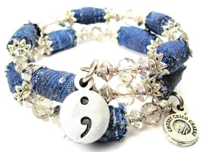 Suicide Awareness ; Blue Jean Beaded Wrap Bracelet