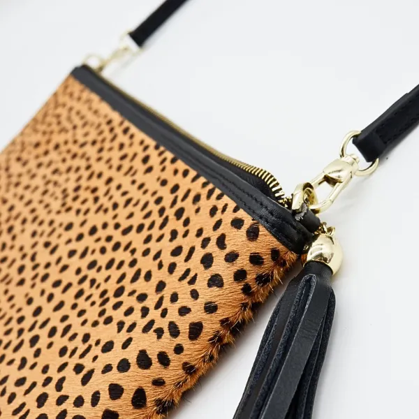 TOOWOOMBA - Womens Leopard Print Cowhide Genuine Leather Clutch Crossbody Bag