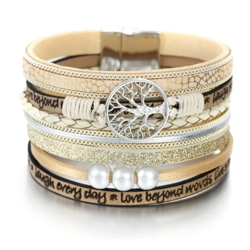 Tree of Life Charm Pearl Leather Bracelets