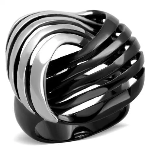 Two-Tone IP Black (Ion Plating) Stainless Steel Ring with No Stone for Women Style TK1843