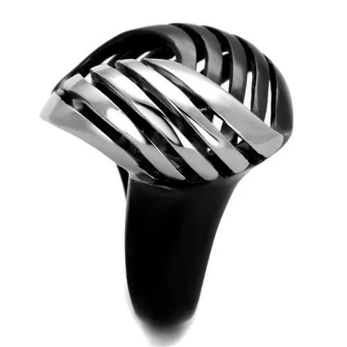 Two-Tone IP Black (Ion Plating) Stainless Steel Ring with No Stone for Women Style TK1843