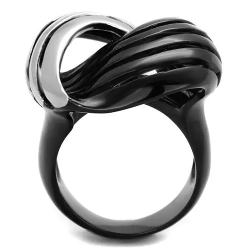 Two-Tone IP Black (Ion Plating) Stainless Steel Ring with No Stone for Women Style TK1843