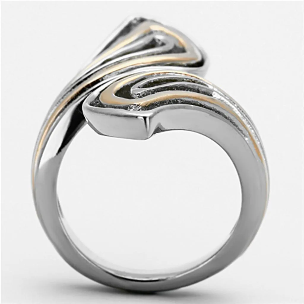 Two-Tone IP Rose Gold Stainless Steel Ring with No Stone for Women Style TK1292