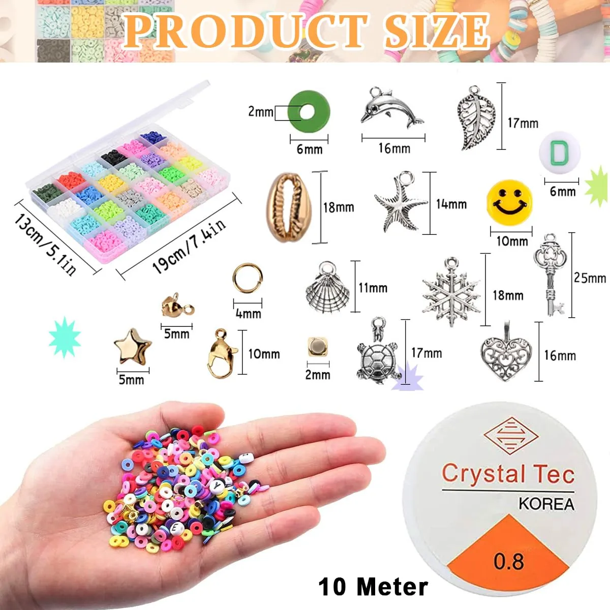 Venzina 4500Pcs  Clay Beads For Jewellery Making Kit 24-Color Clay Beads Bracelet Kit, Colorful Polymer Flat Beads Spacer Alphabet Beads With Charms Strings Diy Craft Gift For Kids Girls Women,Beige