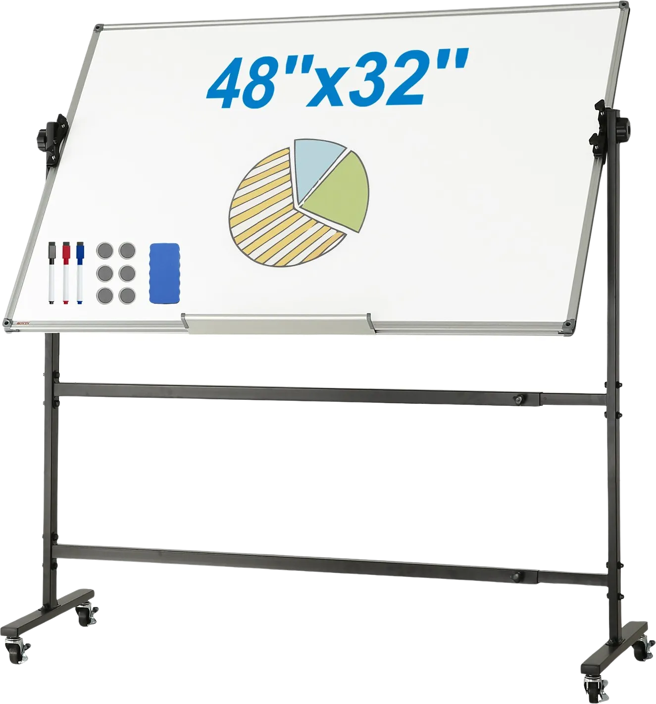 Vevor Whiteboard 48" x 32" Double-Sided Reversible Magnetic Dry Erase Board with Wheels New