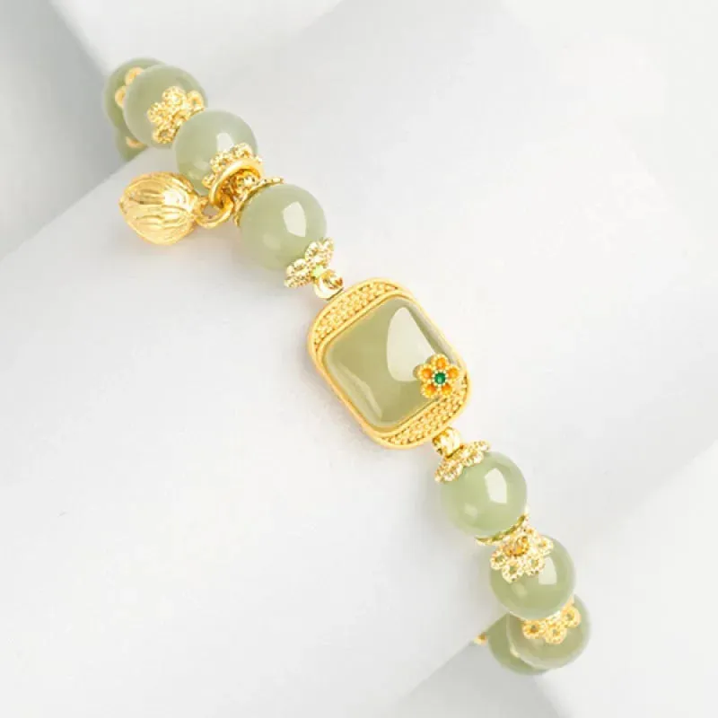 Vintage Imitation Hetian Jade Beaded Bracelet